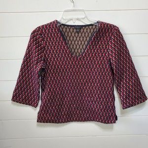 Ann Taylor textured diamond pattern top womens size XXSP v neck 3/4 sleeve